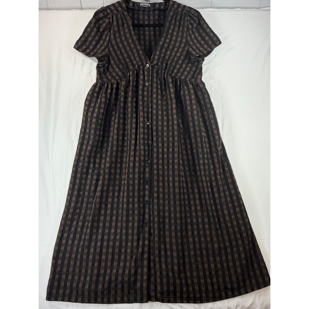 Disturbia Rydal Check Button Up Midi Dress Pockets UK 12 US 8